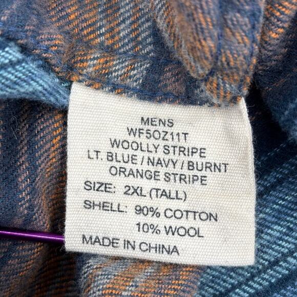 Woolly Flannel Shirt Mens 2XL Blue Orange Stripe Button Down Washable Wool Blend - Picture 8 of 12